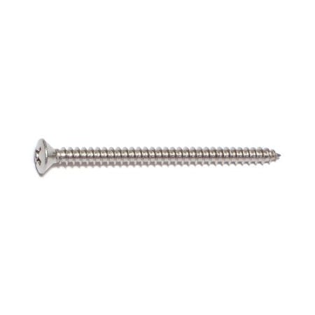 Sheet Metal Screw, #6 X 2 In, 18-8 Stainless Steel Oval Head Phillips Drive, 100 PK